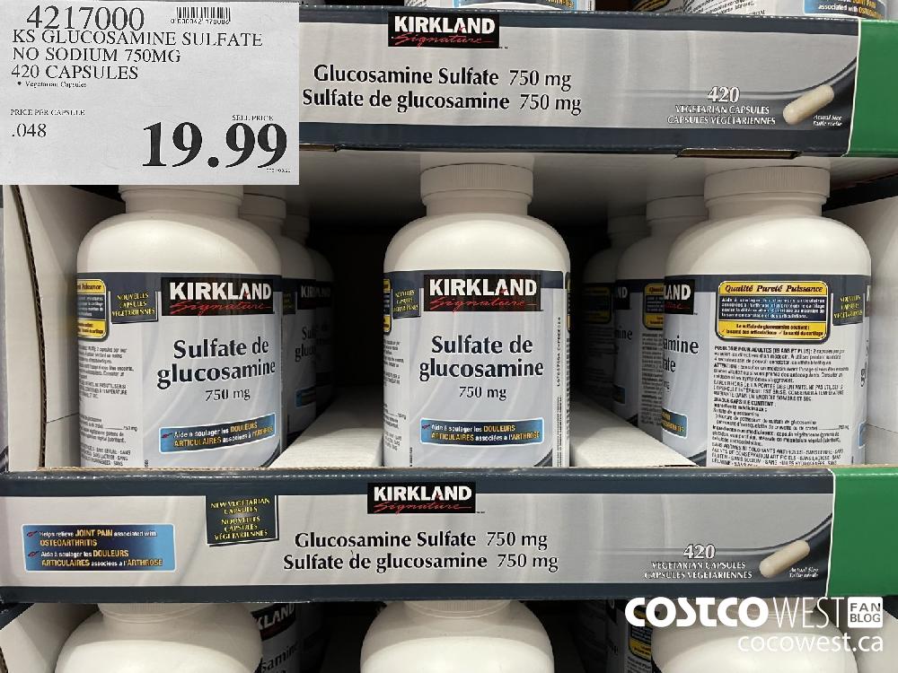 4217000 KS GLUCOSAMINE SULFATE NO SODIUM 750MG 420 CAPSULES $19.99