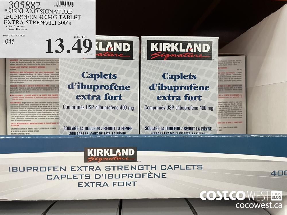 305882 KIRKLAND SIGNATURE IBUPROFEN 400MG TABLET EXTRA STRENGTH 300's $13.49