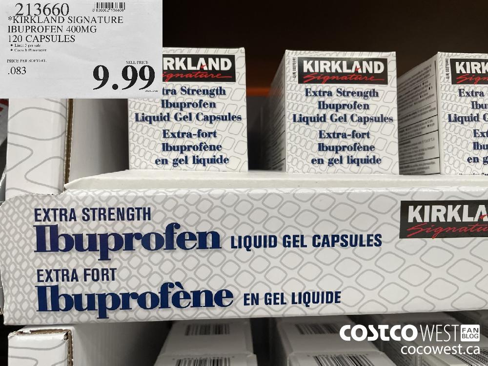 213660 KIRKLAND SIGNATURE IBUPROFEN 400MG 120 CAPSULES $9.99