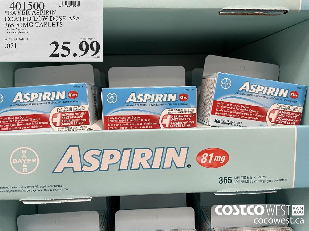 401500 BAYER ASPIRIN COATED LOW DOSE ASA 365 81MG TABLETS $25.99