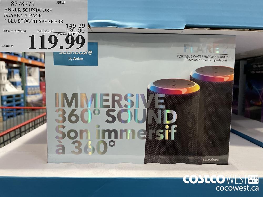 8778779 ANKER SOUNDCORE FLARE 2 2-PACK BLUETOOTH SPEAKERS ($30.00 INSTANT SAVINGS EXPIRES ON 2021-06-20) $119.99