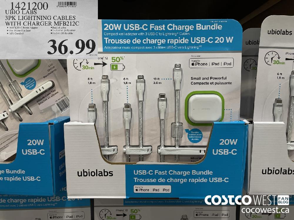 1421200 UBIO LABS 3PK LIGHTNING CABLES WITH CHARGER MFB212C $36.99