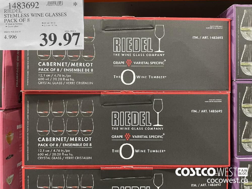 1483692 RIEDEL STEMLESS WINE GLASSES PACK OF 8 $39.97