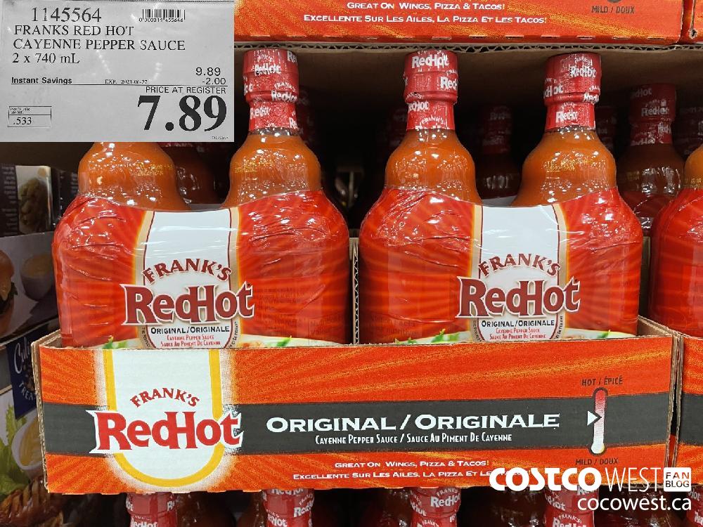 1145564 FRANKS RED HOT CAYENNE PEPPER SAUCE 2 x 740 mL ($2.00 INSTANT SAVINGS EXPIRES ON 2021-06-27) $7.89