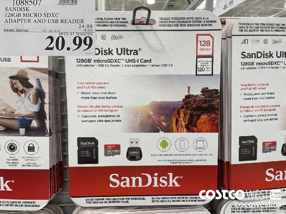 1088507 SANDISK 128GB MICRO SDXC ADAPTER AND USB READER ($4.00 INSTANT SAVINGS EXPIRES ON 2021-06-20) $20.99