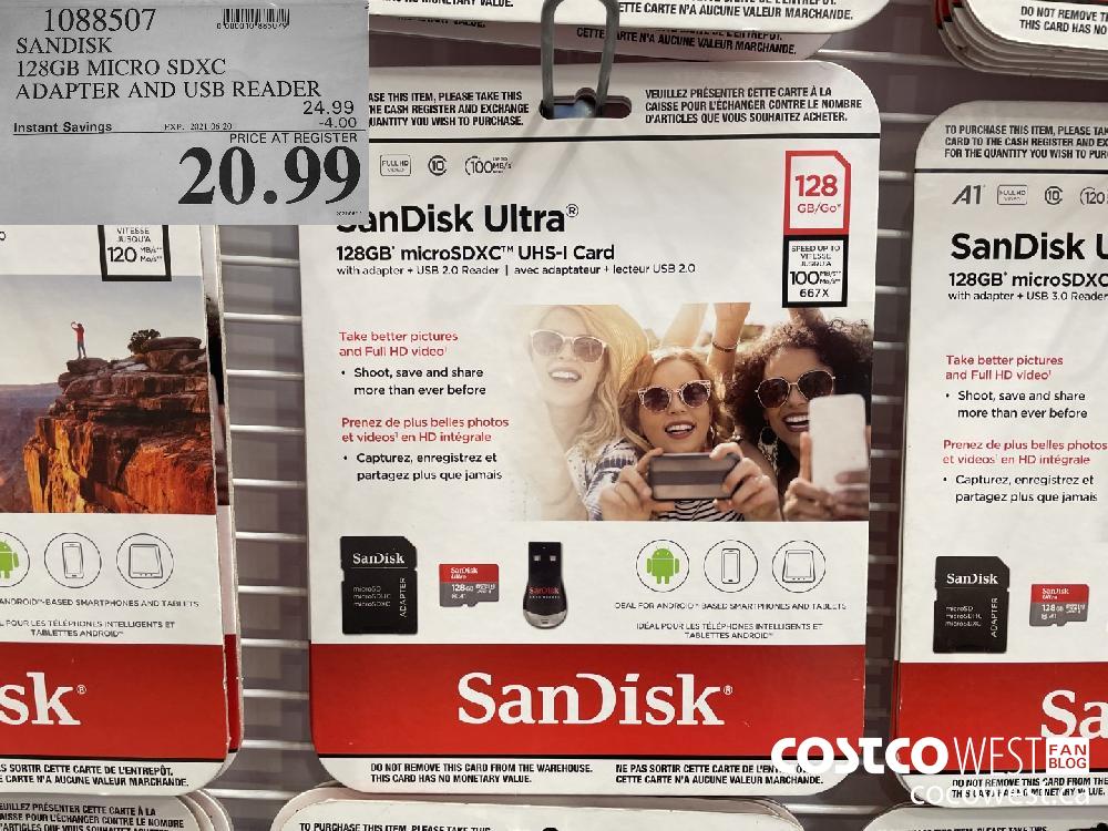1088507 SANDISK 128GB MICRO SDXC ADAPTER AND USB READER ($4.00 INSTANT SAVINGS EXPIRES ON 2021-06-20) $20.99