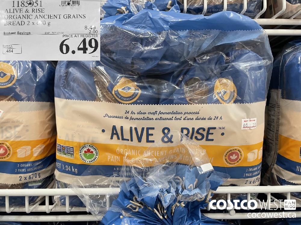 1185951 ALIVE & RISE ORGANIC ANCIENT GRAINS BREAD 2 x 670 g ($2.00 INSTANT SAVINGS EXPIRES ON 2021-07-04) $6.49