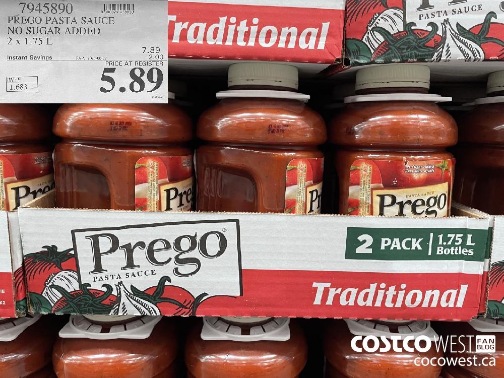 7945890 PREGO PASTA SAUCE NO SUGAR ADDED 2 x 1.75 L ($2.00 INSTANT SAVINGS EXPIRES ON 2021-06-27) $5.89