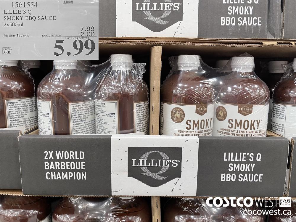 1561554 LILLIE'S Q SMOKY BBQ SAUCE 2 x 500ml ($2.00 INSTANT SAVINGS EXPIRES ON 2021-06-27) $5.99