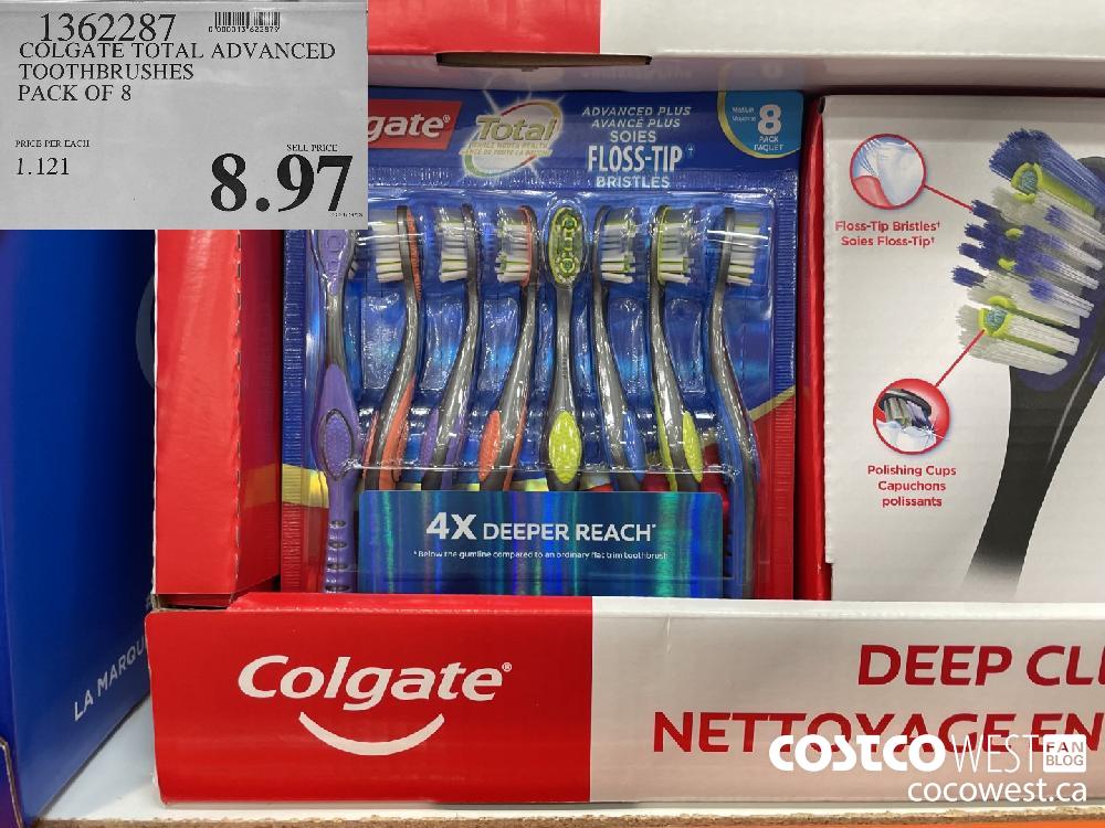 1362287 COLGATE TOTAL ADVANCED TOOTHBRUSHES PACK OF 8 $8.97