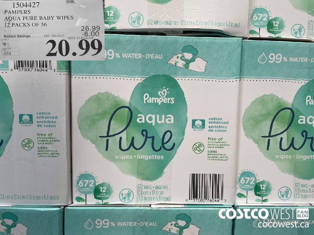 1504427 PAMPERS AQUA PURE BABY WIPES 12 PACKS OF 56 ($6.00 INSTANT SAVINGS EXPIRES ON 2021-06-27) $20.99