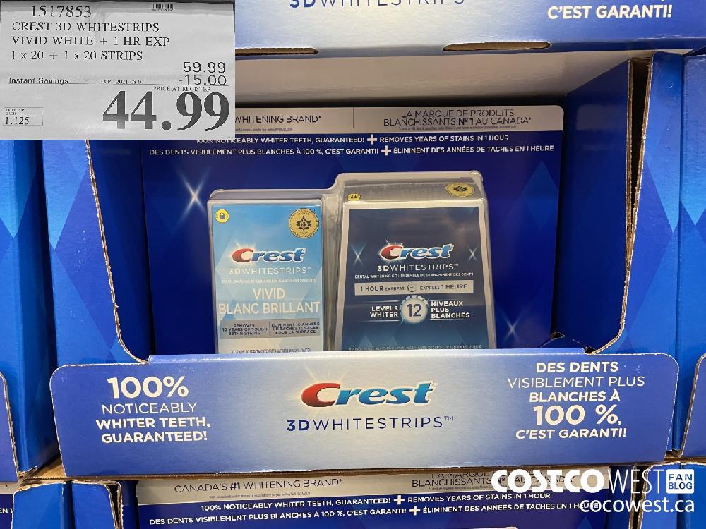1517853 CREST 3D WHITESTRIPS VIVID WHITE + 1 HR EXP 1 x 20 + 1 x 20 STRIPS ($15.00 INSTANT SAVINGS EXPIRES ON 2021-08-01) $44.99