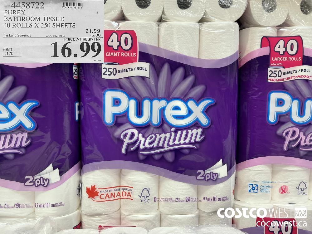 4458722 PUREX BATHROOM TISSUE 40 ROLLS X 250 SHEETS ($5.00 INSTANT SAVINGS EXPIRES ON 2021-08-01) $16.99