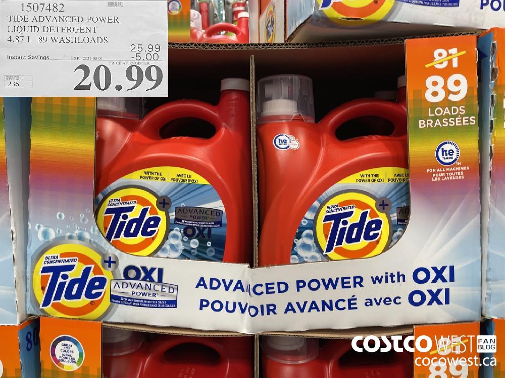 1507482 TIDE ADVANCED POWER LIQUID DETERGENT 4.87 L 89 WASHLOADS ($5.00 INSTANT SAVINGS EXPIRES ON 2021-08-01) $20.99