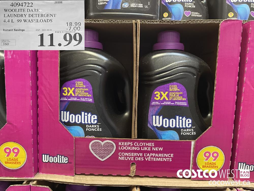 4094722 WOOLITE DARK LAUNDRY DETERGENT 4.4L 99 WASHLOADS ($7.00 INSTANT SAVINGS EXPIRES ON 2021-08-01) $11.99