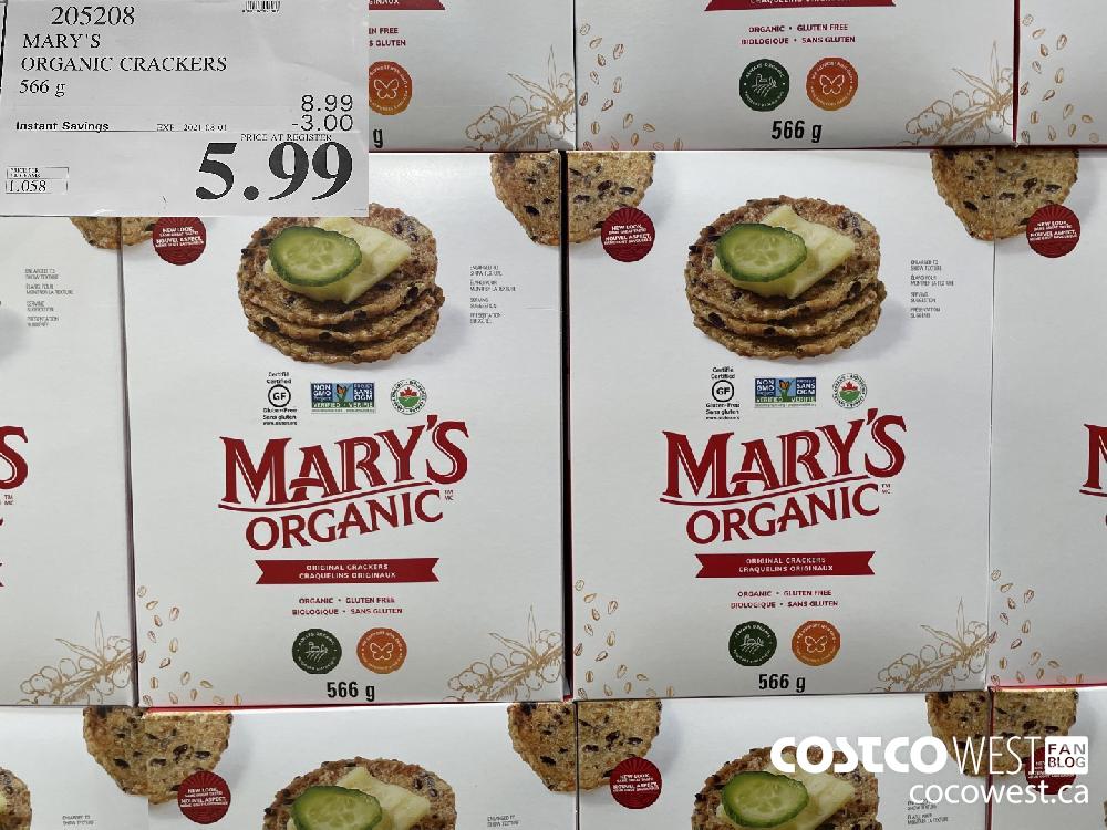 205208 MARY'S ORGANIC CRACKERS 566 g ($3.00 INSTANT SAVINGS EXPIRES ON 2021-08-01) $5.99