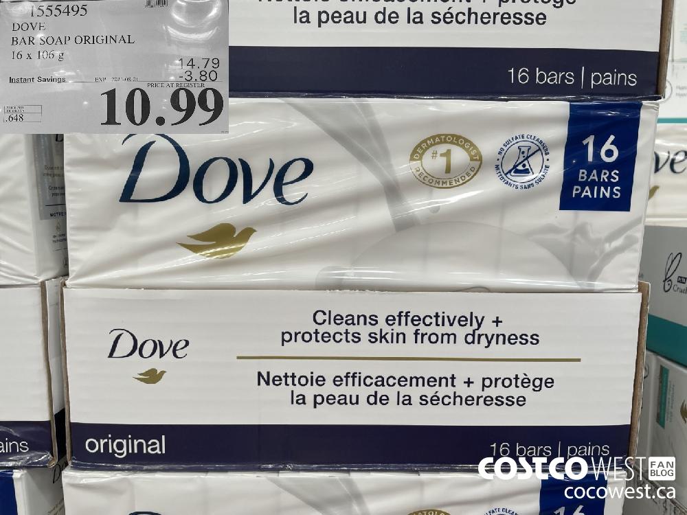 1555495 DOVE BAR SOAP ORIGINAL 16 x 106 g ($3.80 INSTANT SAVINGS EXPIRES ON 2021-08-01) $10.99