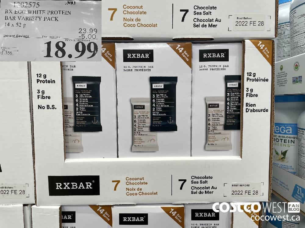 1302575 RX EGG WHITE PROTEIN BAR VARIETY PACK 14 x 52 g ($5.00 INSTANT SAVINGS EXPIRES ON 2021-08-01) $18.99
