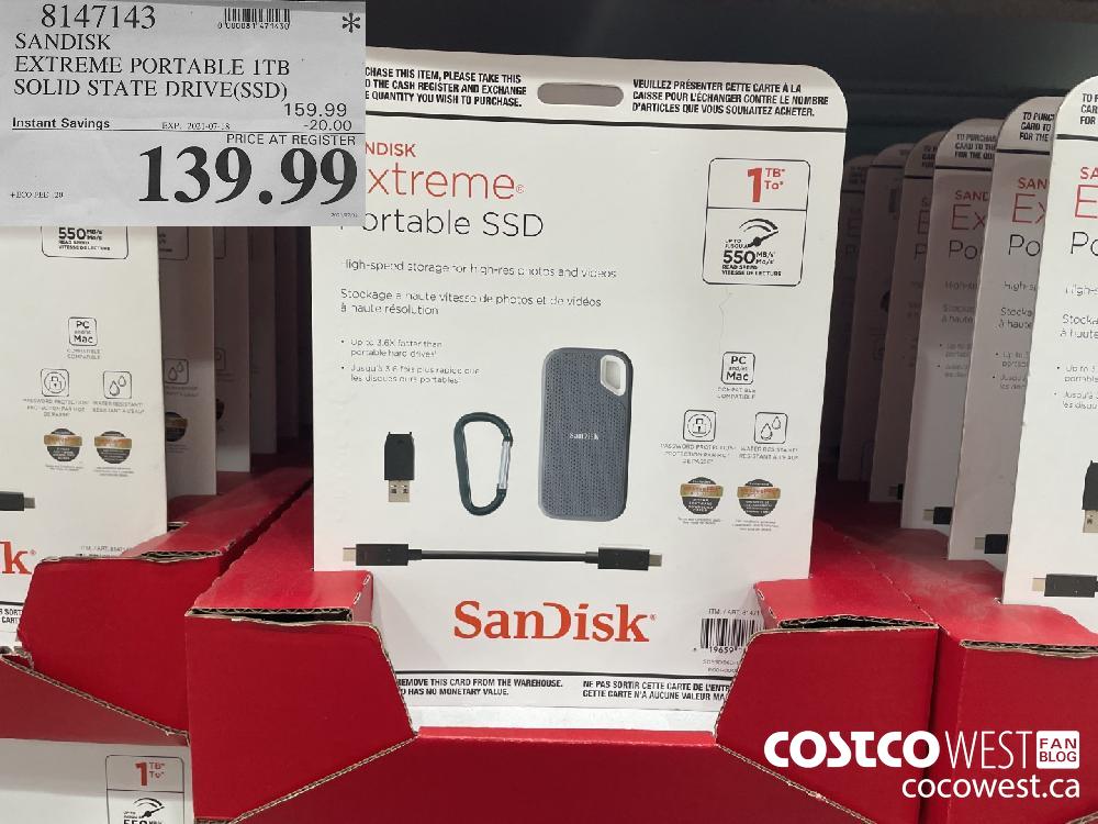 8147143 SANDISK EXTREME PORTABLE 1TB SOLID STATE DRIVE (SSD) ($20.00 INSTANT SAVINGS EXPIRES ON 2021-07-18) $139.99