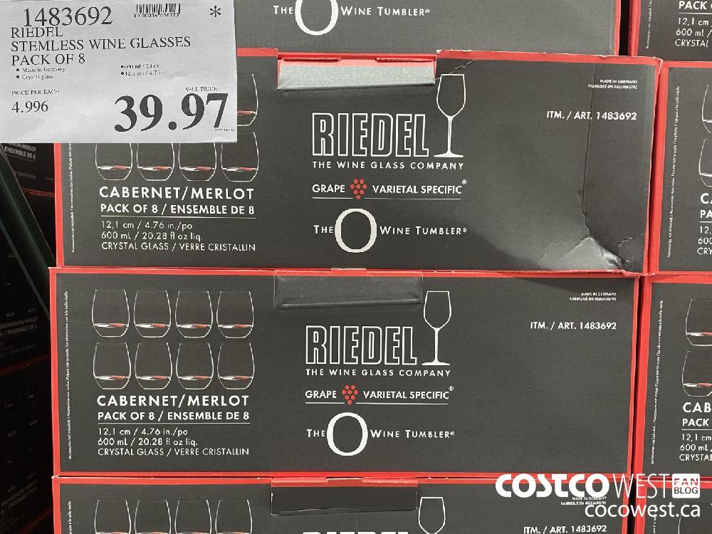 1483692 RIEDEL STEMLESS WINE GLASSES PACK OF 8 $39.97