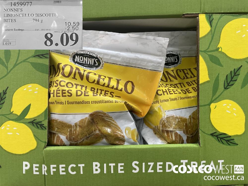 1459977 NONNI'S LIMONCELLO BISCOTTI BITES 794 g ($2.50 INSTANT SAVINGS EXPIRES ON 2021-08-01) $8.09