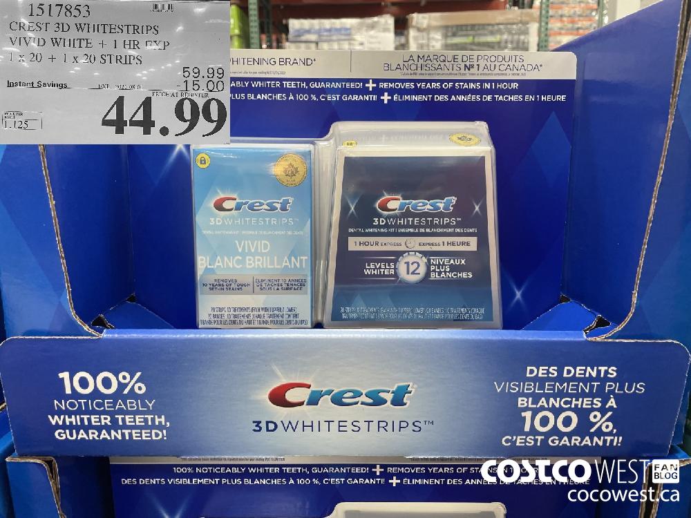 1517853 CREST 3D WHITESTRIPS VIVID WHITE + 1 HR EXP 1 x 20 + 1 x 20 STRIPS ($15.00 INSTANT SAVINGS EXPIRES ON 2021-08-01) $44.99