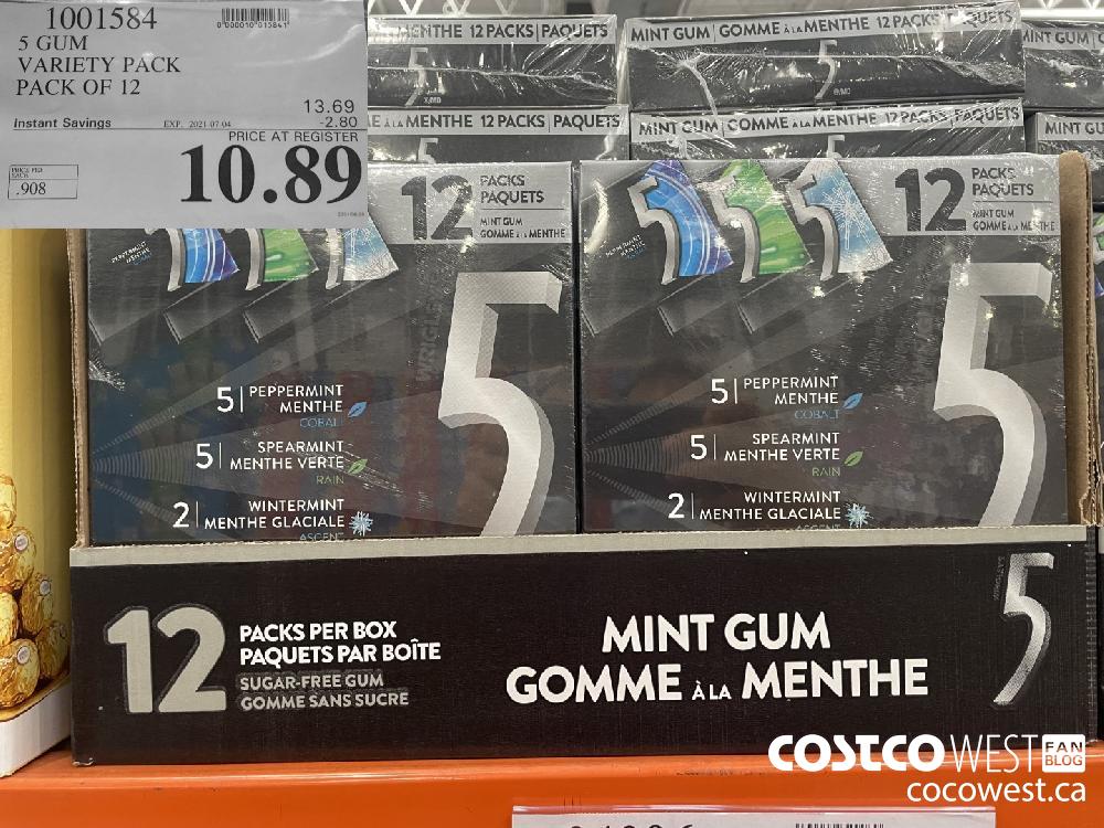 1001584 5 GUM VARIETY PACK PACK OF 12 ($2.80 INSTANT SAVINGS EXPIRES ON 2021-07-04) $10.89
