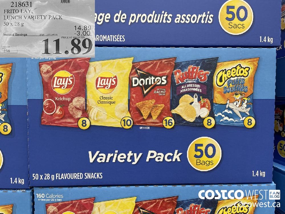 218631 FRITO LAY LUNCH VARIETY PACK 50 x 28 g ($3.00 INSTANT SAVINGS EXPIRES ON 2021-08-01) $11.89