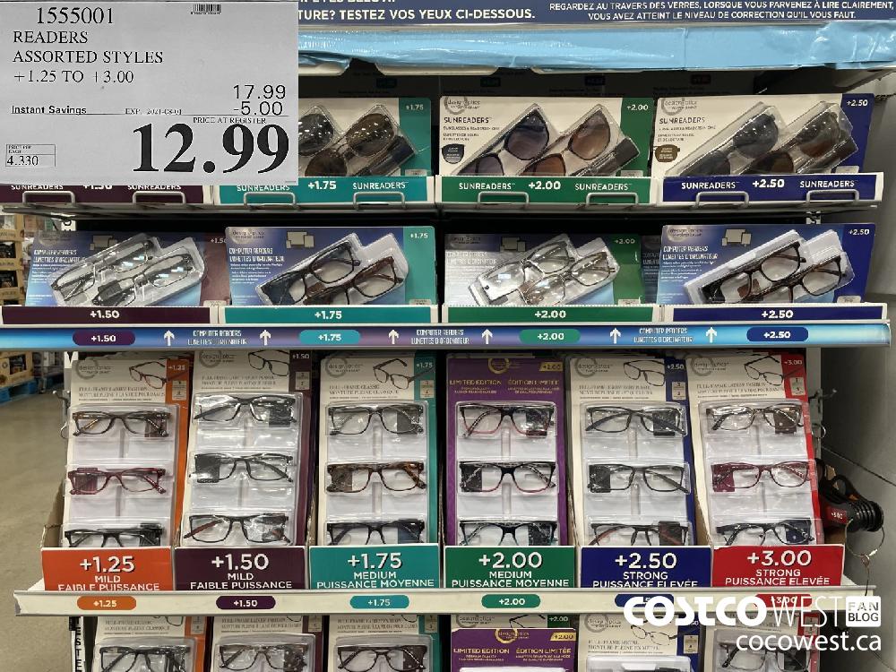 1555001 READERS ASSORTED STYLES +1.25 to +3.00 ($5.00 INSTANT SAVINGS EXPIRES ON 2021-08-01) $12.99