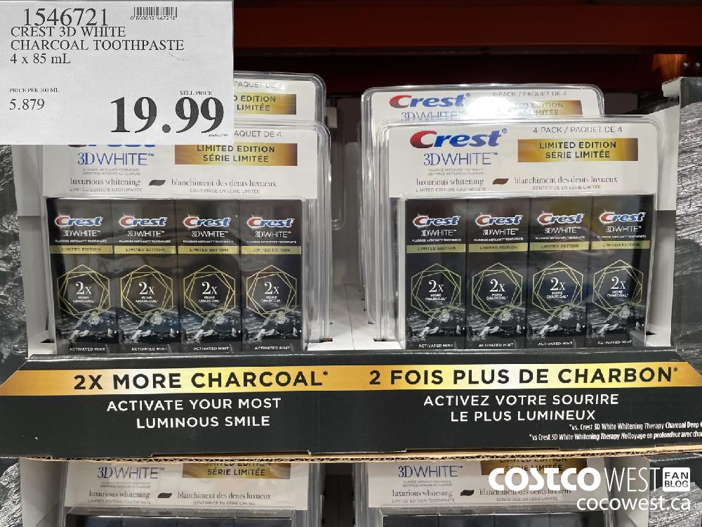 1546721 CREST 3D WHITE CHARCOAL TOOTHPASTE 4 x 85 mL $19.99