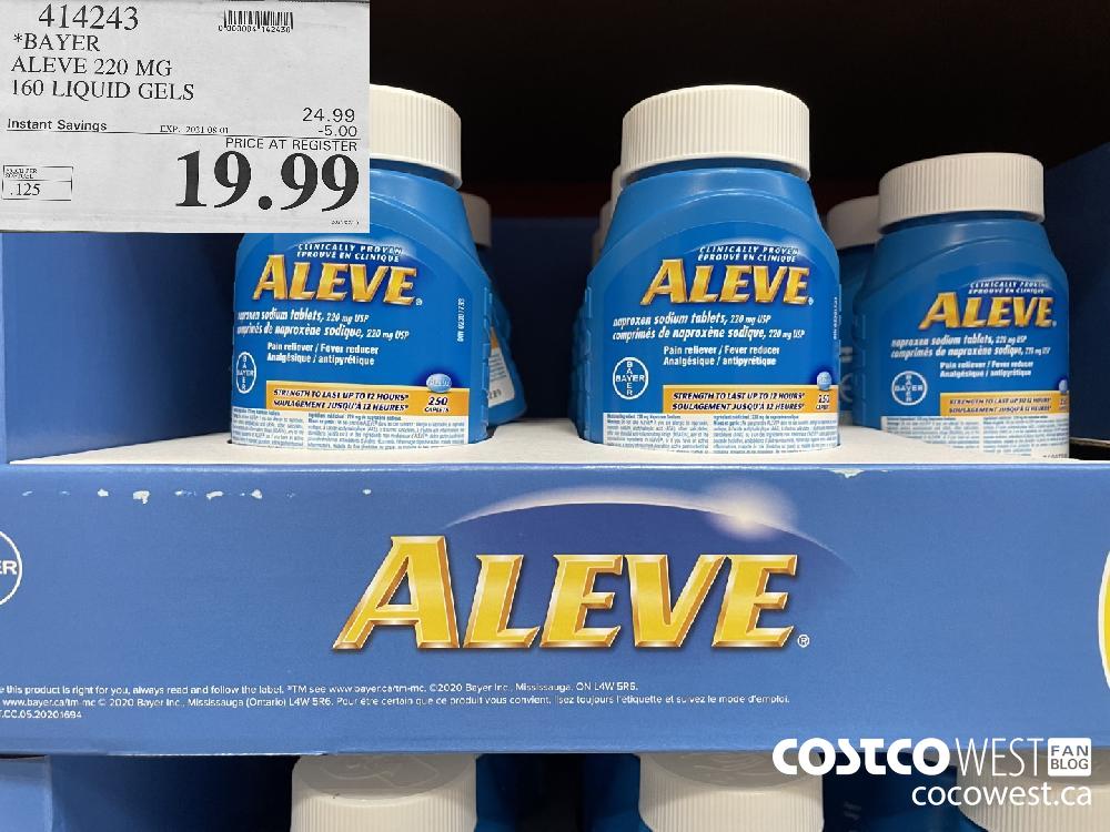 414243 BAYER ALEVE 220 MG 160 LIQUID GELS ($5.00 INSTANT SAVINGS EXPIRES ON 2021-08-01) $19.99