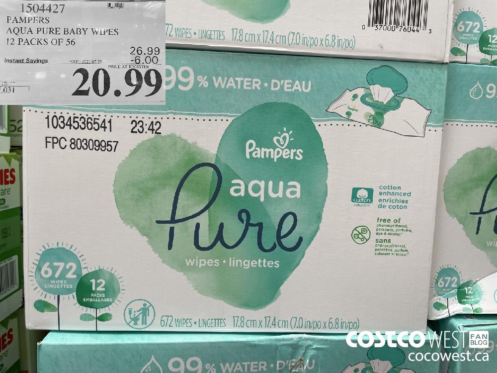 1504427 PAMPERS AQUA PURE BABY WIPES 12 PACKS OF 56 ($6.00 INSTANT SAVINGS EXPIRES ON 2021-07-25) $20.99