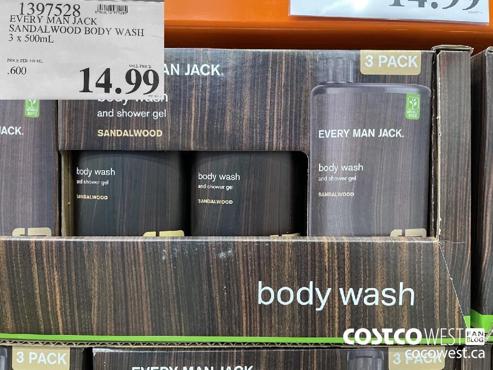 1397528 EVERY MAN JACK SANDALWOOD BODY WASH 3 x 500mL $14.99