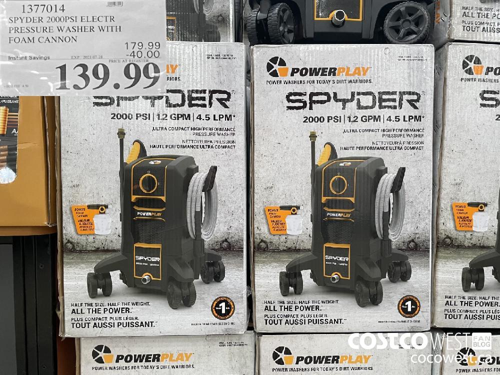 1377014 SPYDER 2000PSI ELECTR PRESSURE WASHER WITH FOAM CANNON ($40.00 INSTANT SAVINGS EXPIRES ON 2031-07-28) $139.99