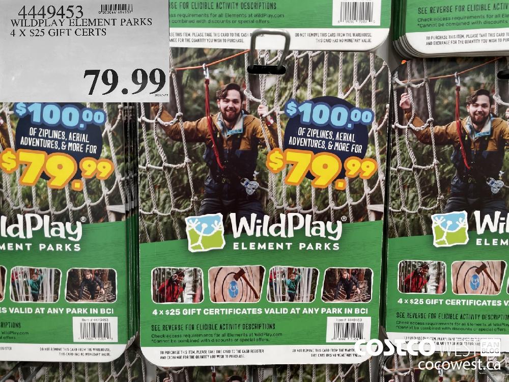 4449453 WILDPLAY ELEMENT PARKS 4 X $25 GIFT CERTS $79.99