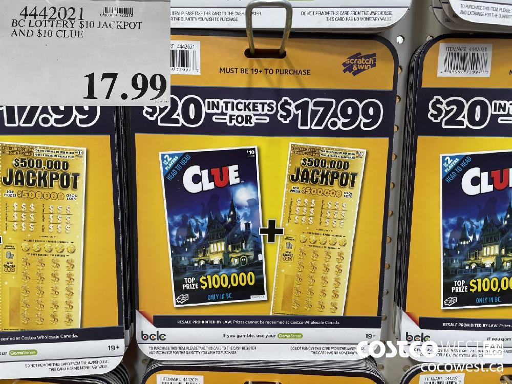 4442021 BC LOTTERY $10 JACKPOT AND $10 CLUE $17.99