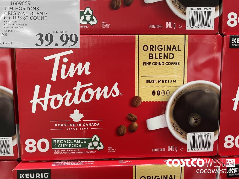 1669669 TIM HORTONS ORIGINAL BLEND K-CUPS 80 COUNT $39.99