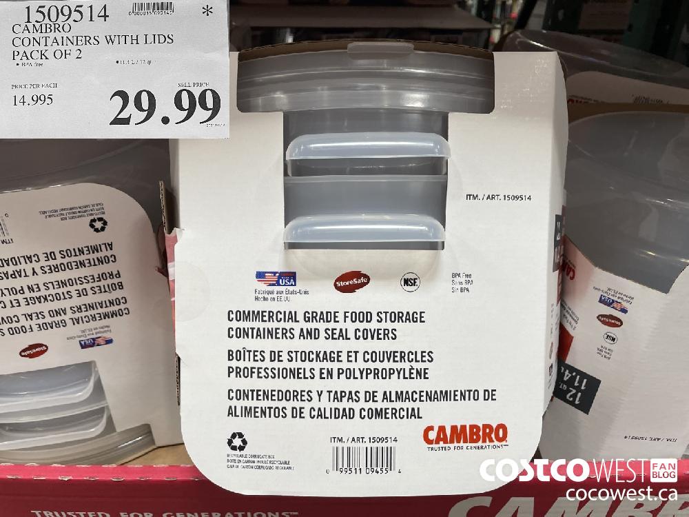 1509514 CAMBRO CONTAINERS WITH LIDS PACK OF 2 $29.99