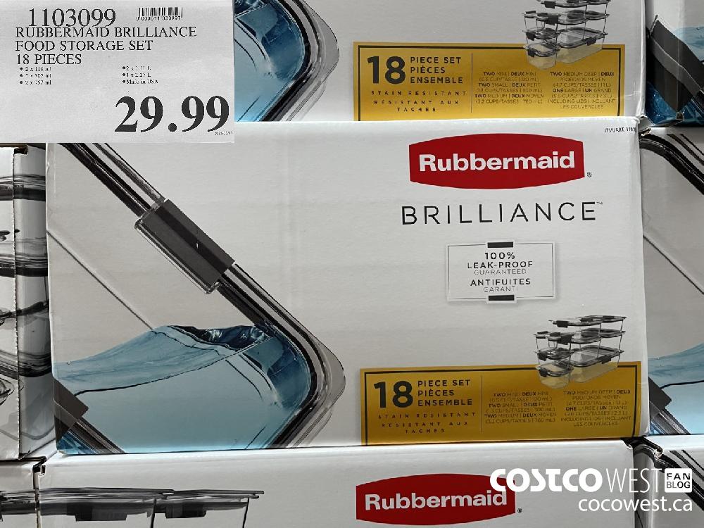 1103099 RUBBERMAID BRILLIANCE FOOD STORAGE SET 18 PIECES $29.99