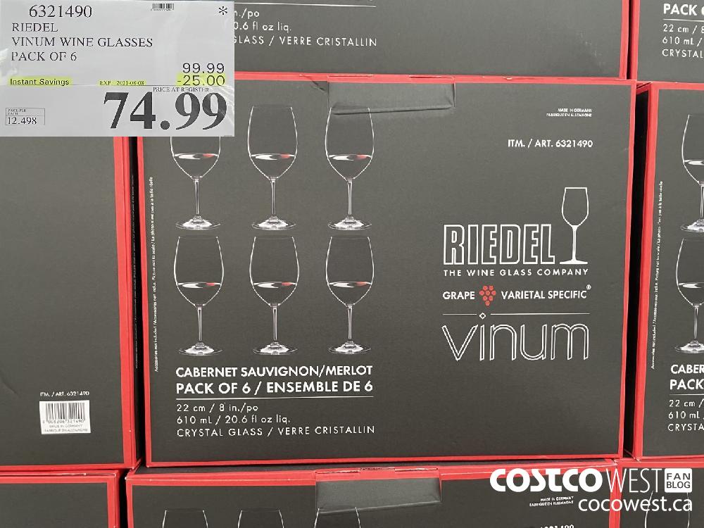 6321490 RIEDEL VINUM WINE GLASSES PACK OF 6 ($25.00 INSTANT SAVINGS EXPIRES ON 2021-08-08) $74.99