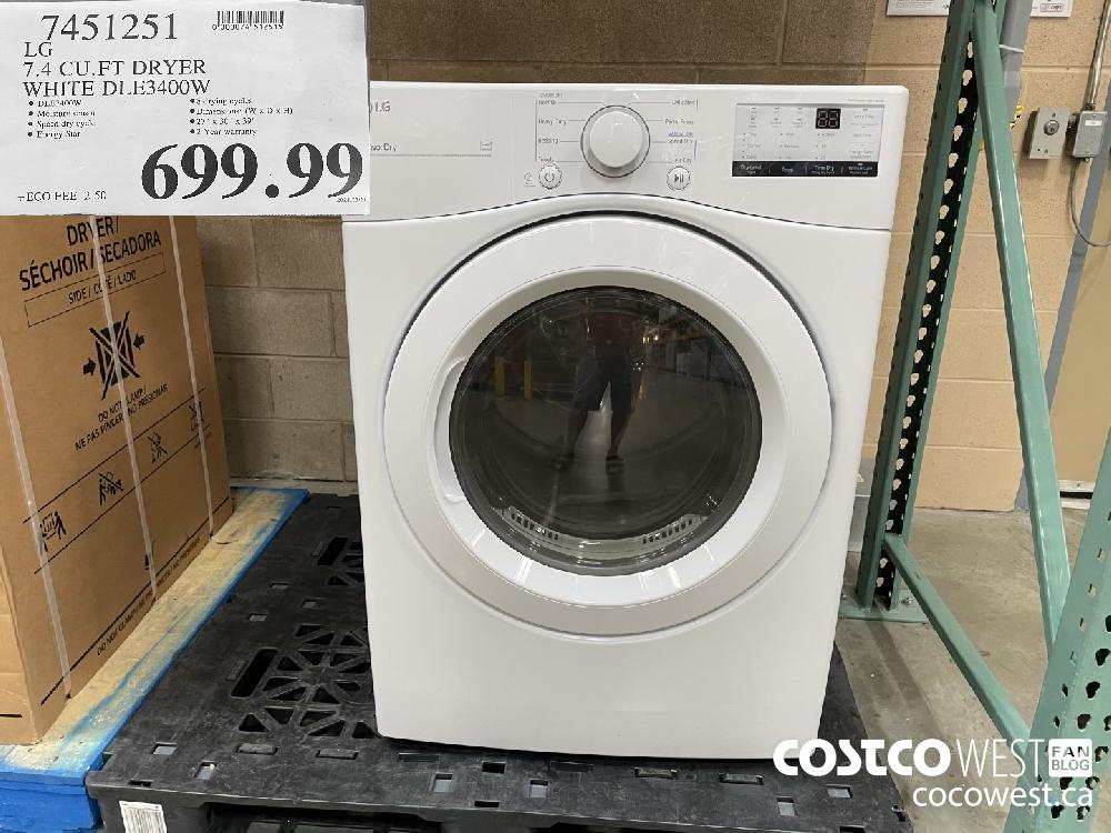 7451251 LG 7.4 CU.FT DRYER WHITE DLE3400W $699.99