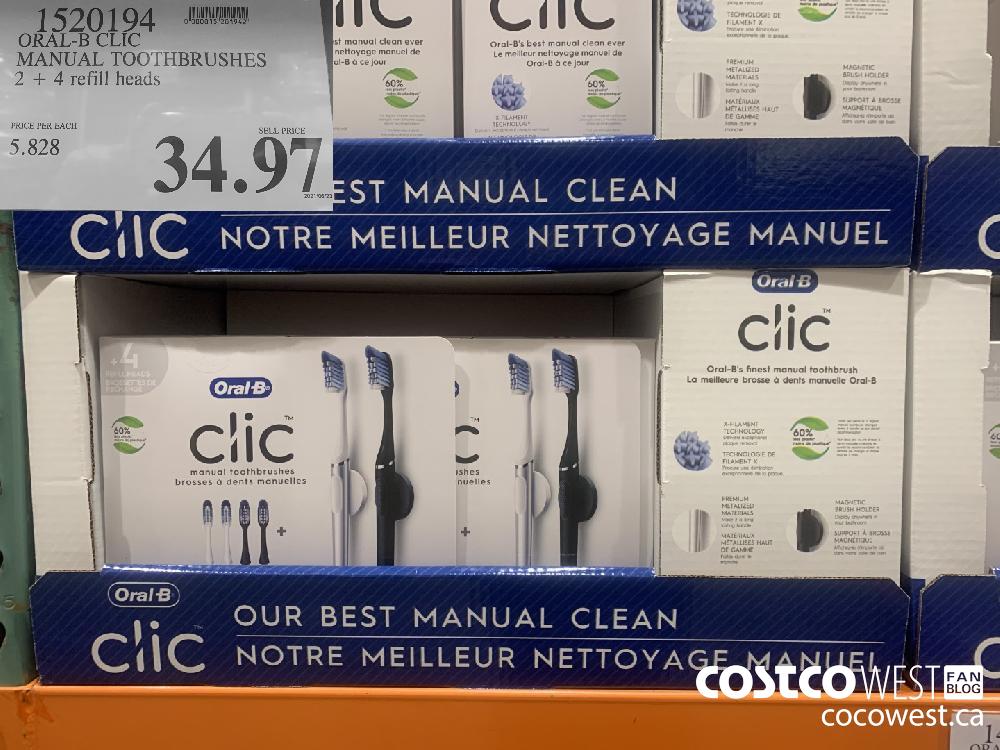 1520194 ORAL-B CLIC MANUAL TOOTHBRUSHES 2 + 4 refill heads $34.97