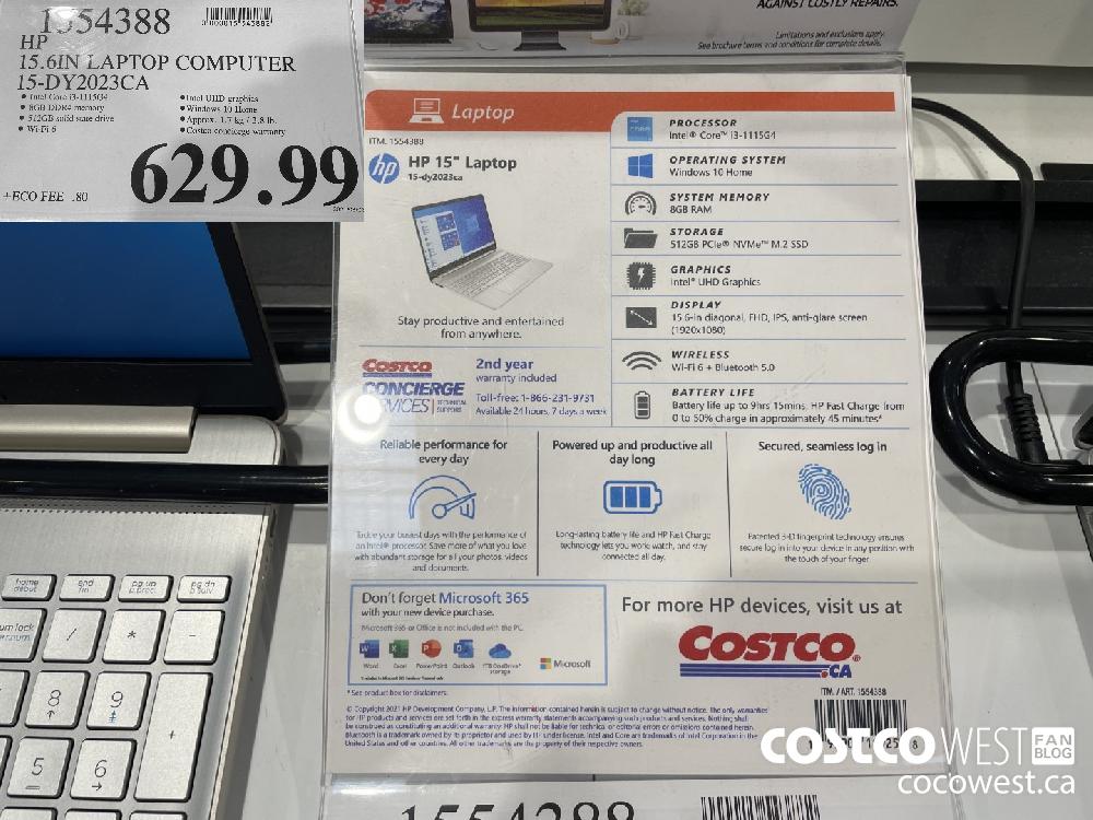 1554388 HP 15.6IN LAPTOP COMPUTER 15-DY2023CA $629.99