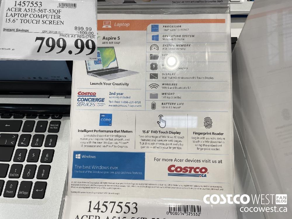 1457553 ACER A515-56T-53QF LAPTOP COMPUTER 15.6" TOUCH SCREEN ($100.00 INSTANT SAVINGS EXPIRES ON 2021-08-29) $799.99