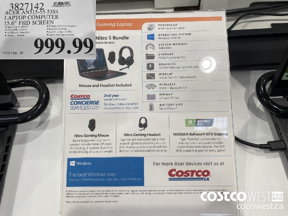 3827142 ACER ANS515-55-53S4 LAPTOP COMPUTER 15.6" FHD SCREEN $999.99