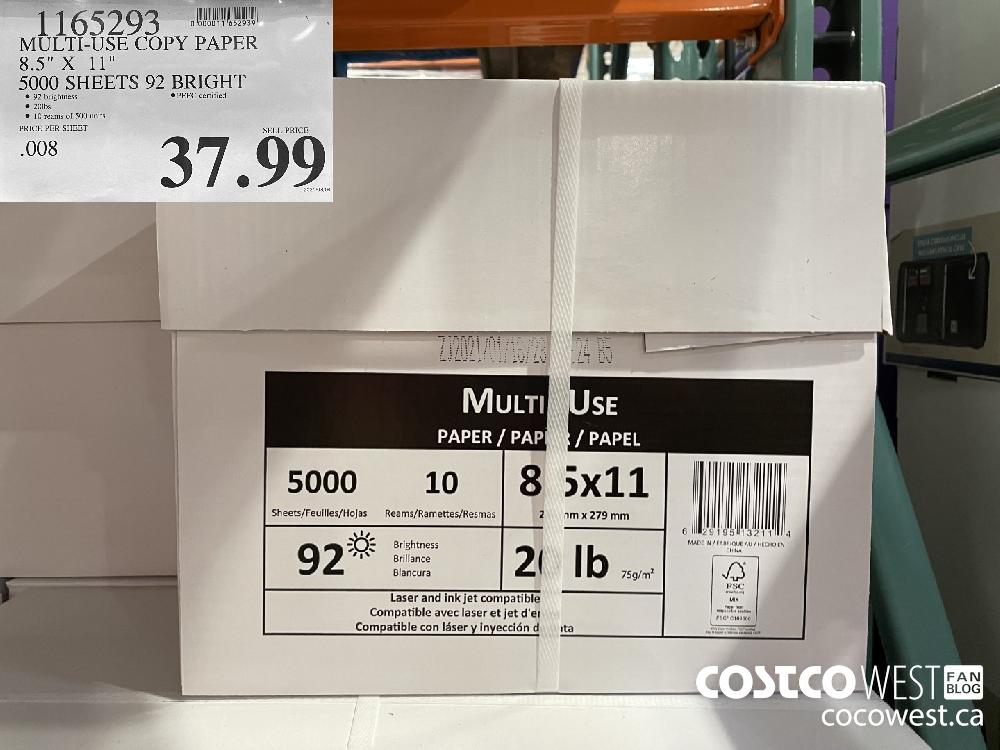 1165293 MULTI-USE COPY PAPER 8.5" x 11" 5000 SHEETS 92 BRIGHT $37.99