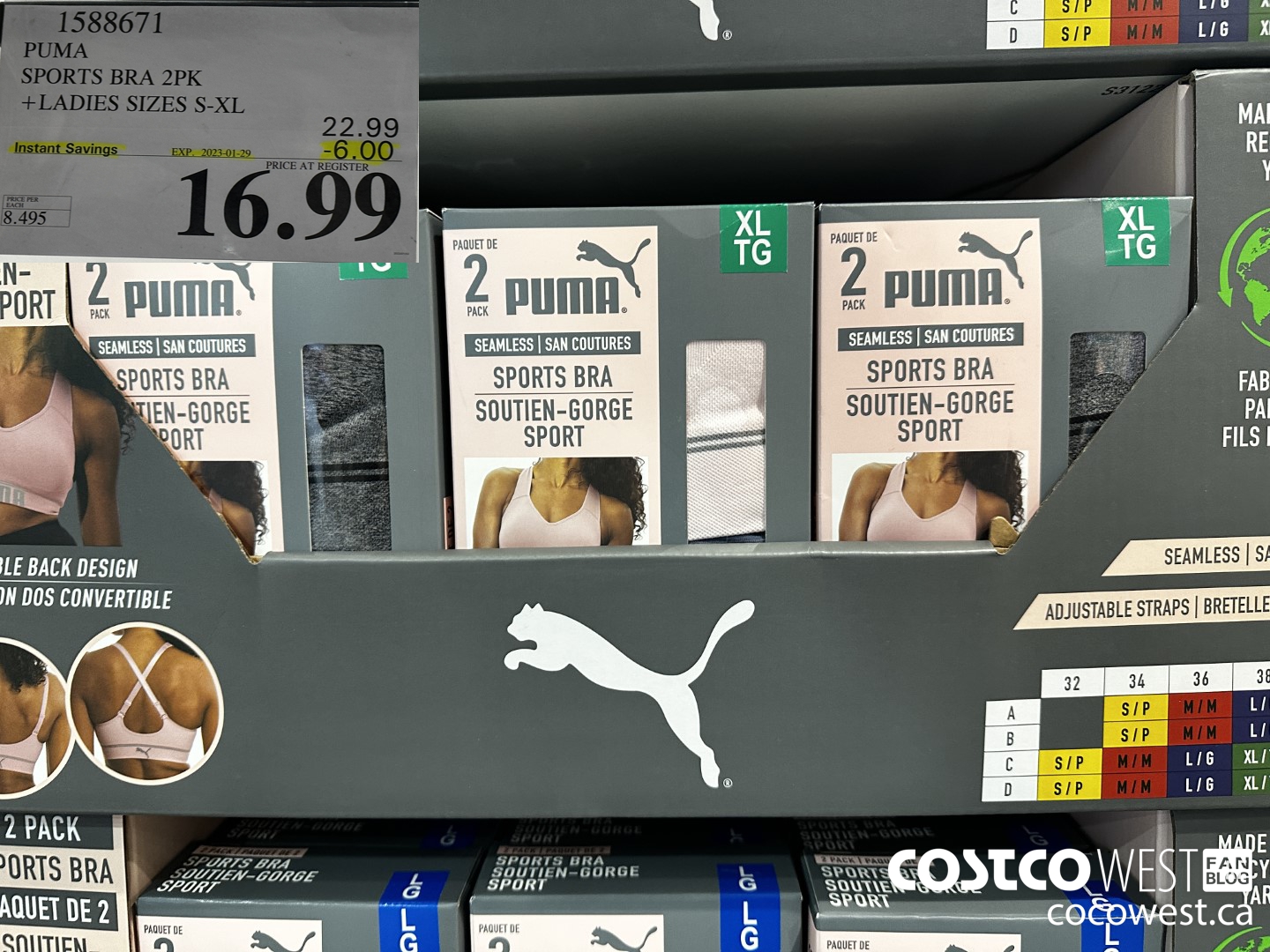 Costco Puma Ladies' Sports Bra, 3pk $15.99