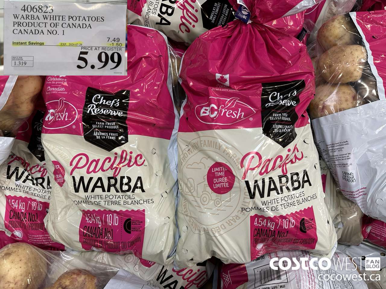 406823 WARBA WHITE POTATOES PRODUCT OF CANADA CANADA NO. 1 ($1.50 INSTANT SAVINGS EXPIRES ON 2024-07-29) $5.99