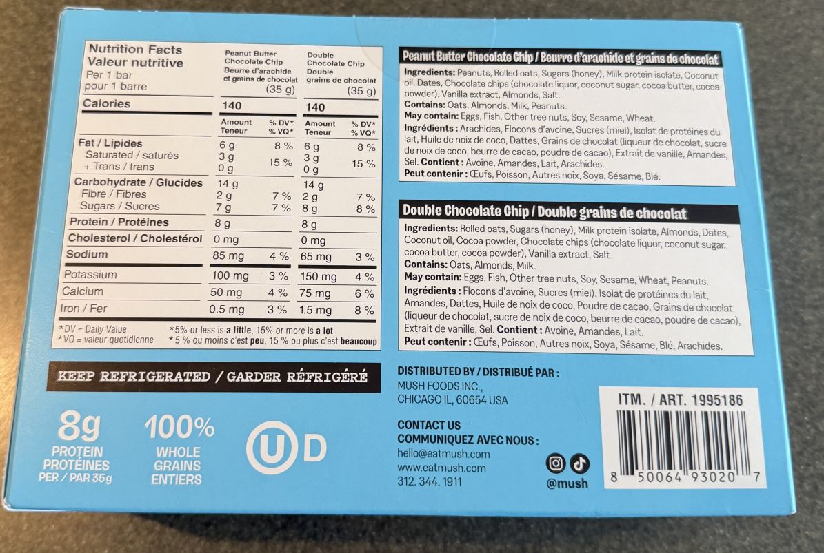Mush minis nutrition labels